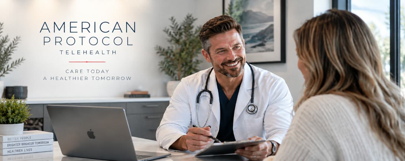 An American Protocols provider consulting with a patient by video